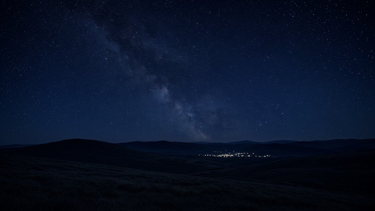 Sternenhimmel über offenen Hochflächen der Rhön bei Nacht